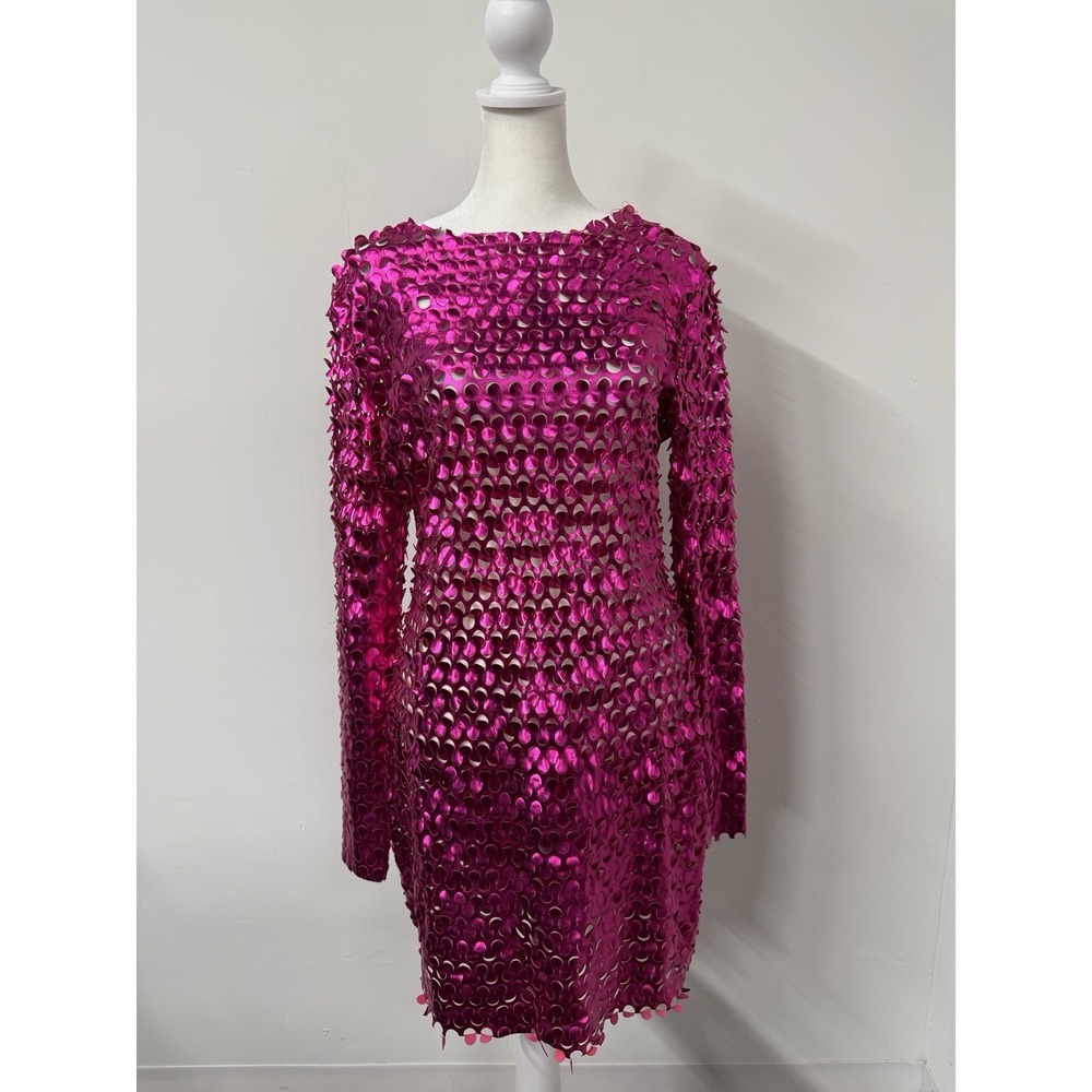 Festival X Large JoJo Cutout Metallic Shimmer Mini Dress Hot Pink Rave Sexy